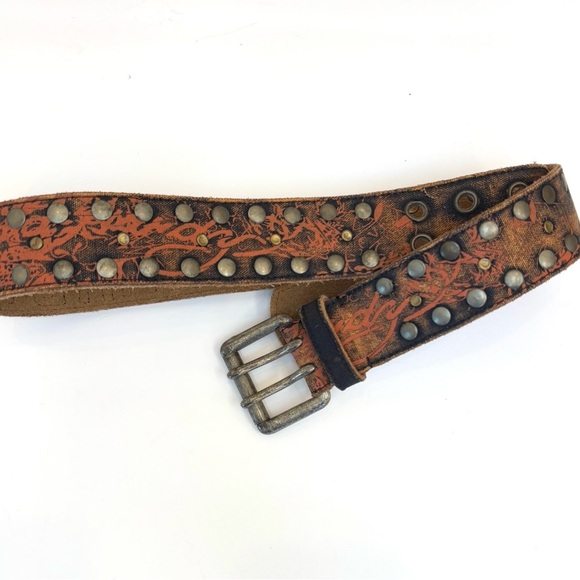 Vintage Y2K Ed Hardy Studded Leather Belt Handmade Logo Print Rare Size Large main image 4